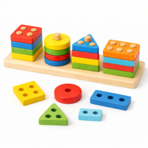 Wooden Geometric Stacking Puzzle – Shape-Matching Toy